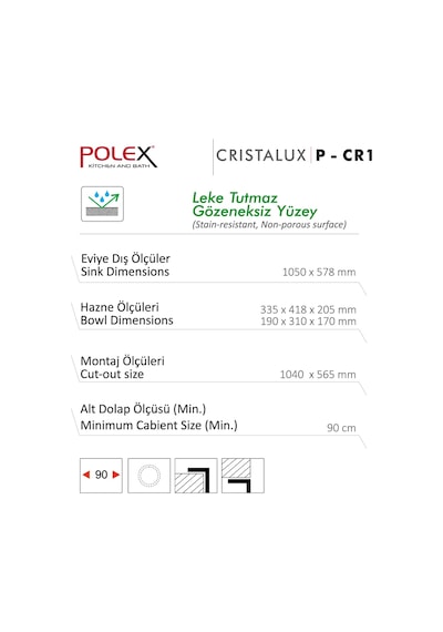 Polex Cristalüx Granit Evye P-CR1 Turuncu Tezgah Altı Ve Tezgah Üstü Mutfak Evyesi 104.5x57 CM
