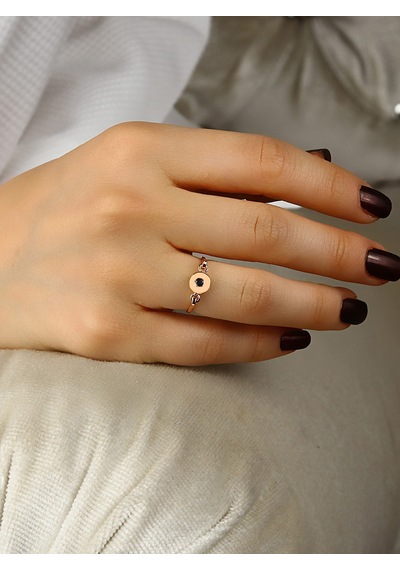 Kuyumcudukkani Siyah Taşlı Elişi Trend Yüzük-10320-r-blk Rose Gold
