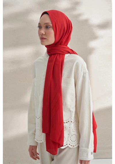 Armanda Krep Jakar Prizma Desen Şal - 70 X 190 Kırmızı