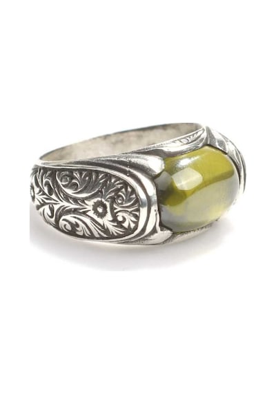925 Ayar Gümüş Oval Taşlı Peridot Erkek Yüzük - 552866238