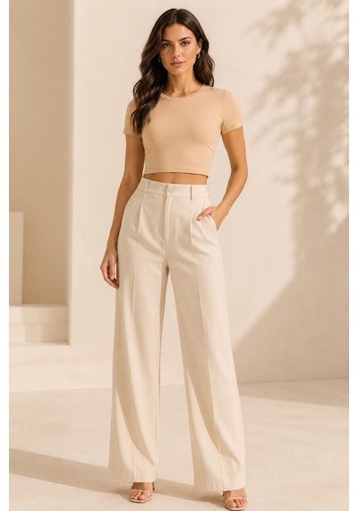 Loule Kadın 2'li Bisiklet Yaka Kısa Kollu Crop Top Kahverengi-bej Çok Renkli