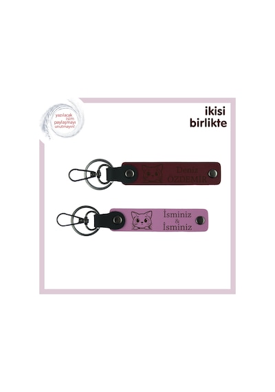 Minik Patisiyle Hayatını Değiştiren Kedine, Kişiye Özel Anahtarlık Seti, Bordo-pembe