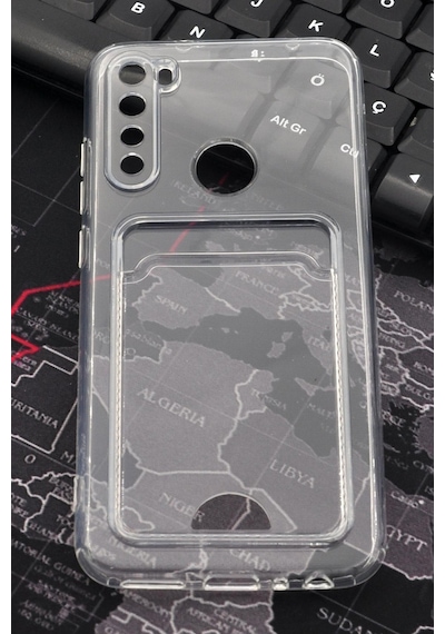 Xiaomi Redmi Note 8 Uyumlu Kredi Kartlıklı Şeffaf Kılıf Kamera Korumalı