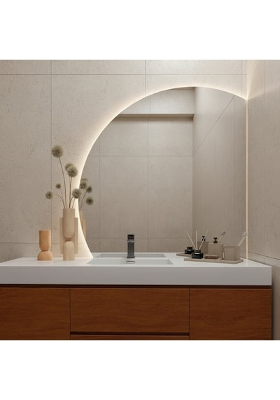 80x80 Cm Asimetrik Led Duvar Aynası Dimmable Dokunmatik, 3000k Günışığı Sarı
