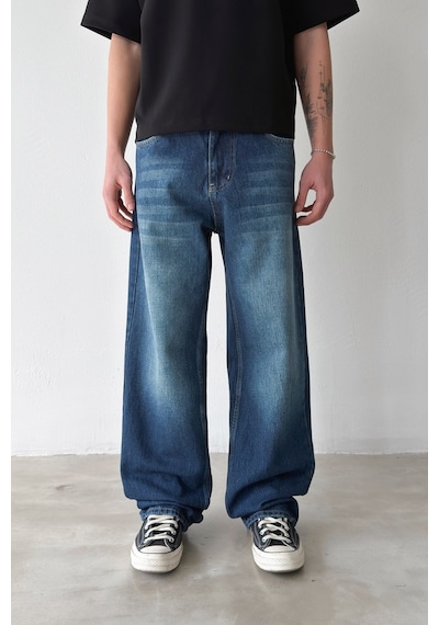 Flaw Çizgili Baggy Jean-29096 Lacivert