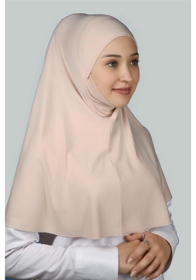 Altobeh Hazır Türban Peçeli Pratik Eşarp Tesettür Nikaplı Hijab - Namaz Örtüsü Sufle (XL) - Bej