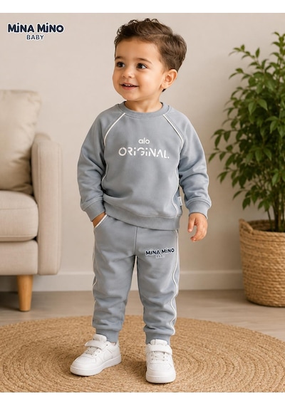 Mina Mino Baby Reglan Kol Biyeli Alo Baskılı Erkek İkili Takım 2-5 Yaş -ba465194261 - Mavi
