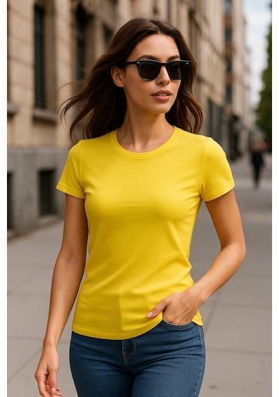 Kadın %100 Organik Pamuklu Relaxed Yıkamalı T-shirt Bisiklet Yaka Kısa Kollu Kadın Basic Tişört Çok Renkli