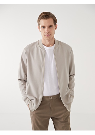 Lcwaıkıkı Basic Bej Kolej Yaka Uzun Kollu Erkek Fermuarlı Sweatshirt