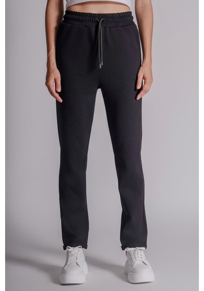Braccas Kadın Yandan Cepli Beli Lastikli Duble Paça Kordonlu Slim Fit Jogger Pantolon Siyah Siyah