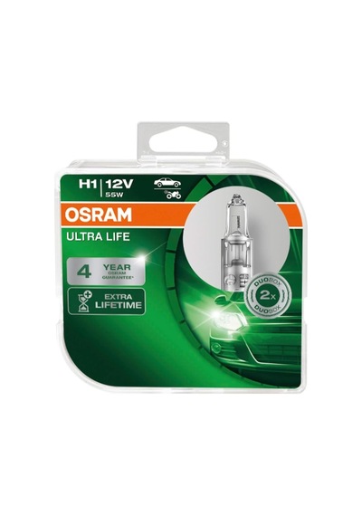 Osram H1 Ultra Life Far Ampulü, 12v 55w, 4 Yıl Garantili, 2'li Paket