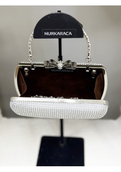 Nurkaraca 25y4431 Fiyonk Detaylı Sıra Taşlı Kasalı Abiye Çanta Kadın 18x12cm