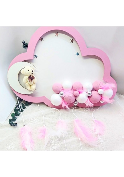 Bulut Ahşap Led Işıklı Kız Bebek Odası Kapı Süsü Çok Renkli