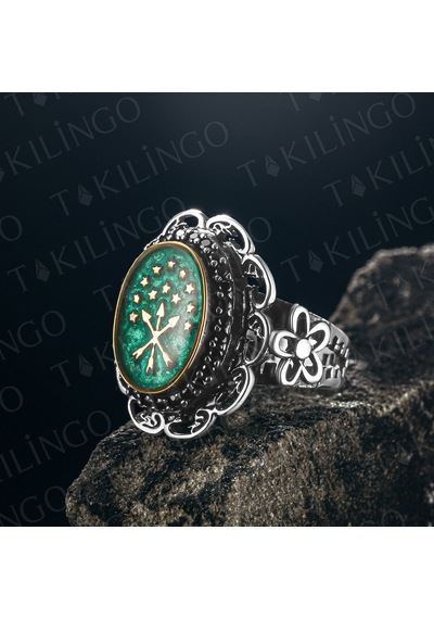 Takılingo 925 Ayar Gümüş Adige Çerkez Bayrağı Motifli Kadın Yüzük Gümüş