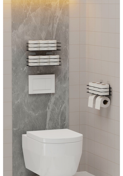 Yapışkanlı Yedekli 3'lü Set Tuvalet Kağıtlığı Wc Tuvalet Kağıdı Askısı Ve Tutucu Siyah Metal