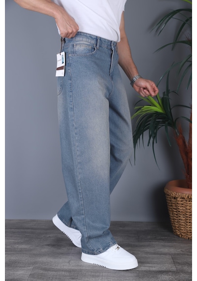 Felvıno Erkek Yıkamalı Süper Baggy Bol Kesim Kot Pantolon Mavi