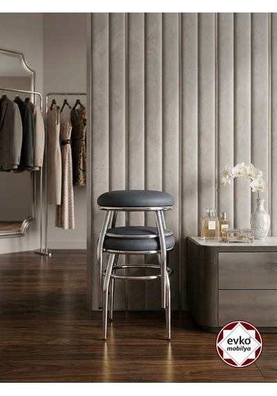 Evko Mobilya Tabure, Bar Taburesi, 2 Adet Tabure, Puf, Bench, Metal Ayaklı Tabure, Iç İçe Geçebilen Tabure, Mutfak Balkon Bahçe Taburesi Gri