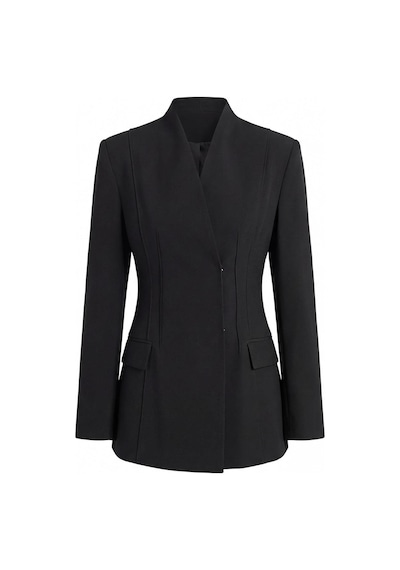 Nauvè V Yaka Gizli Düğmeli Ve Cepli Vücuda Oturan Blazer Ceket Siyah