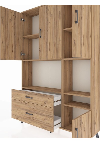 Arges Dolap 7 Raflı 2 Çekmeceli 4 Kapaklı 132x30x195 Çam-çam/çam Çam