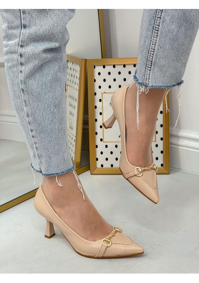 Ervanın Butiği Bej Cilt Mosscross Toka Detay Kadın Stiletto-3913