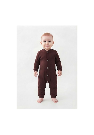 Gülerçocuk Hakim Yaka Düğmeli Soft Penye Karışımlı Yumuşak Dokulu Unisex Yeni Doğan Ve Bebek Tulumu - Günlük Rahat Mürdüm Giyim Mor