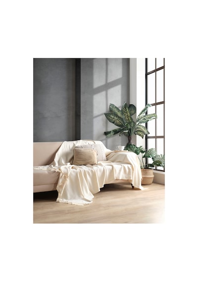 Miracolo Home Ekru Pamuklu Dekoratif Koltuk Örtüsü Set 170x230 Boyutlu Optimal Kaymaz Tasarım 2 Adet