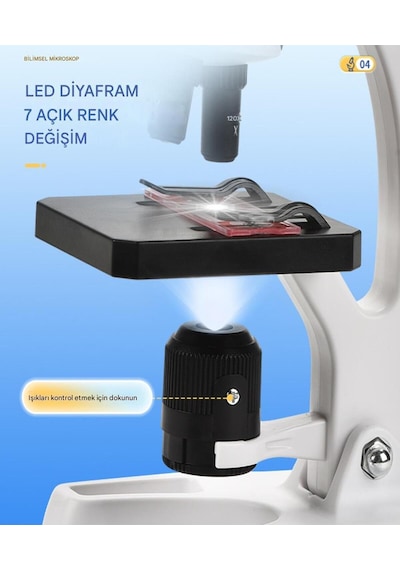 2 Li Set Çocuk Eğitici Biyolojik Mikroskop Kiti Zoom Led Işıklı 100x 400x 1200x St1200x Siyah