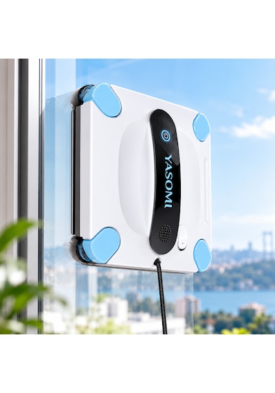 Yasomi WS44 4'lü Su Püskürtme Uygulama Bağlantılı Uzaktan Kumandalı Akıllı Cam Silme Robotu Beyaz - Siyah - Mavi