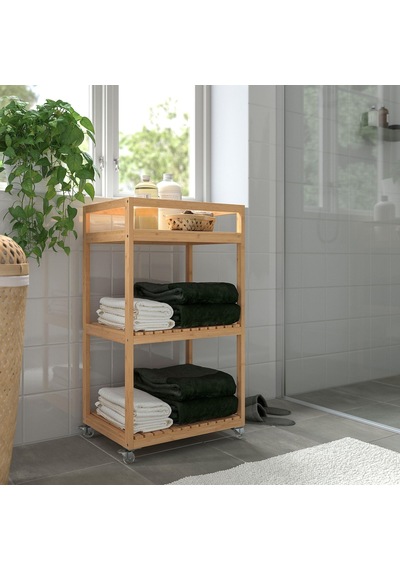 Bambu Servis Arabası 42x33x76 Cm Meridyendukkan Banyo Düzenleyici-raf Ünitesi Tekerlekli