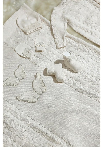 Juniba Kids Angel Kız Bebek Ekru Premium Melek Kanadı Detaylı Triko 6'lı Set Ekru