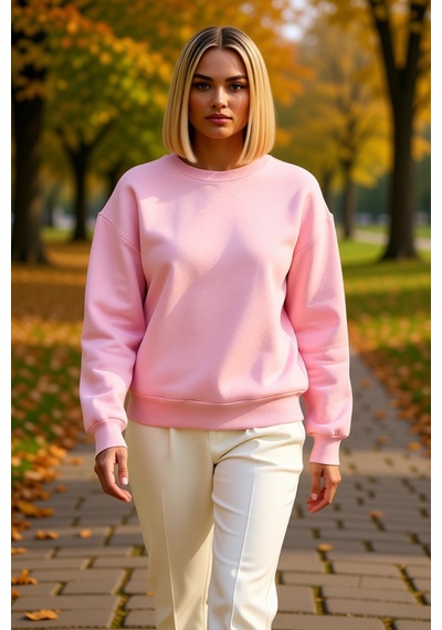 Benerly Kadın Bisiklet Yaka Düşük Kol Regular Kalıp Örme Sweatshirt Fonks Açık Pembe