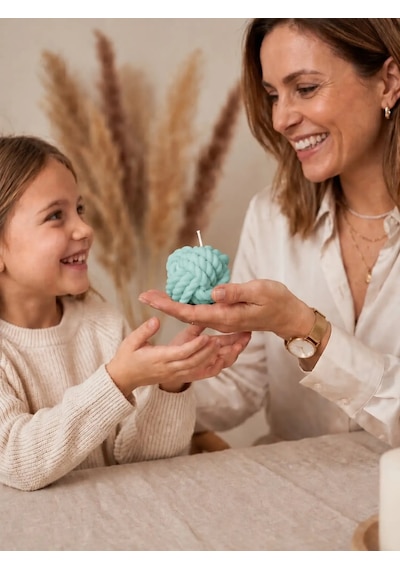 Mumelia Örgü Sıcaklığı - Doğal Soya Dekoratif Blok Mum - Küçük Boy - Su Yeşili - 2'li