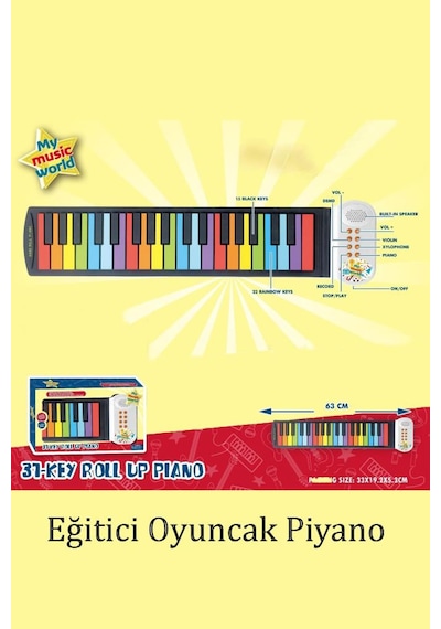 Kayıt Yapabilen 27 Tuşlu Katlanabilir Renkli Oyuncak Org Piyano - Oyuncak Piyano My025