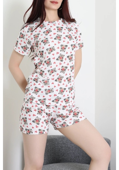 Modi Modal Alt Üst Aynı Şortlu Pijama Takımı Beyaz - 783.1287. Açık Mavi - Beyaz