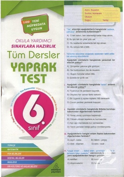 6. Sınıf Tüm Dersler Yaprak Test (2022-2023)