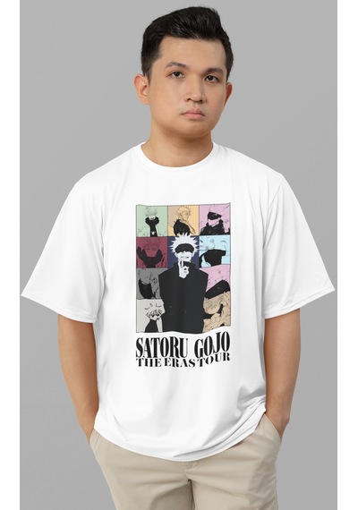 Sevbano Tasarım Gojo Satoru Jujutsu Kaisen Baskılı Unisex Oversize Anime Beyaz