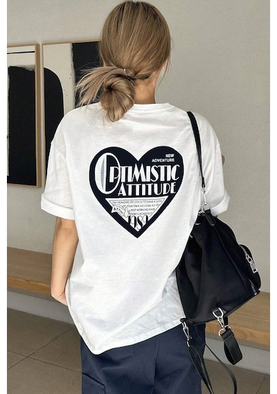 Unisex Optimistic Baskılı Tasarım Tshirt Beyaz