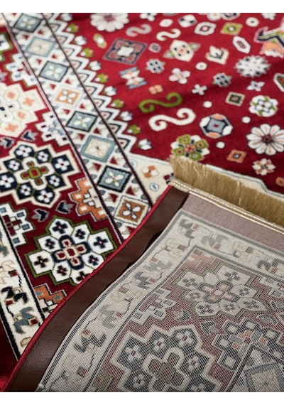 Asaryün Halı Ipek H4320 Bordo İpeksi Geleneksel Renkli Göbekli Klasik Desen Salon Halısı Modern Renkli
