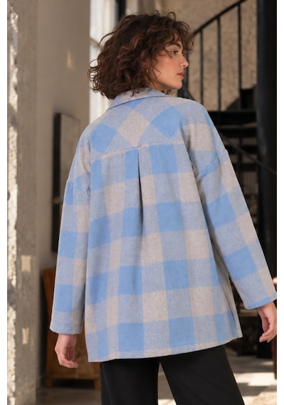 Armonika Kadın Bebe Mavi Erkek Yaka Yanları Yırtmaçlı Oversize Ceket Arm-26k001009