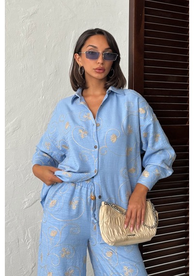 Verymoda Nakışlı Gömlek - F1899 Mavi Dsn2