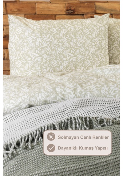 Elart Siena Nevresim Takımı Çift Kişilik %100 Pamuk Ranforce Lastikli Çarşaf 200x220 Cm Yeşil Yeşil