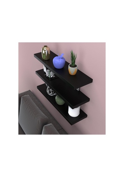 Modern Duvar Rafı 3 Lü Set Gizli Raf 50-50-50 Siyah Diğer