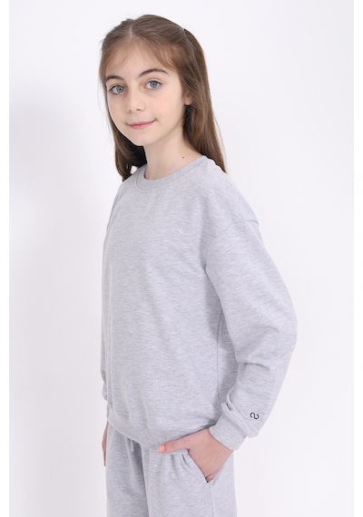 Kız Çocuk Relax Fit Bisiklet Yaka Baskılı Sweatshirt - 2 İplik Gri Melanj