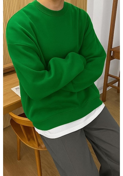 Benroma 3 İplik Penye Unisex Sweatshırt Yeşil