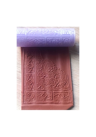 Zeugma Mozaik Motifli Desenli Doku Rulosu 10 Cm Kil, Seramik Ve Şeker Hamuru Merdanesi Çok Renkli