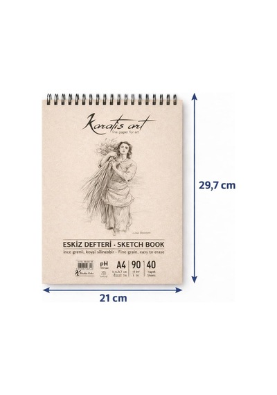 Lexroo A4 Eskiz Defteri, İnce Grenli, Kolay Silinebilir Ph Nötr Kağıt, Spiralli Sketch Book, 90 G/m² Çok Renkli