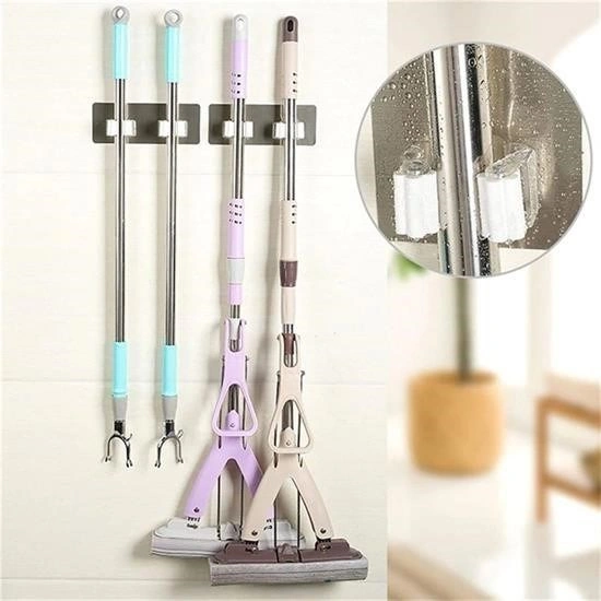 Pratik Organizer 4lü Yapışkanlı Fırça Paspas Mop Fırça Sabitleyici Ergonomik Alet Aparatı Çok Renkli
