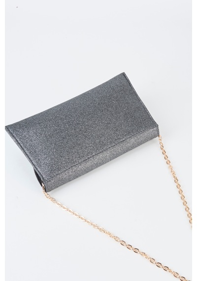 Vivaq Kadın Gri Simli Zarf Tasarım 2 Bölmeli Mini Zincir Askılı Çıt Çıt Kapama Clutch Ve El Çantası GRİ