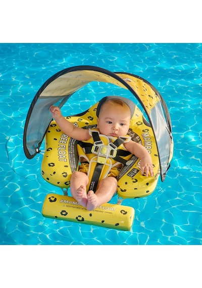 Mambobaby Yüzme Simidi - Yellow Leopard, Emniyetli, Gölgelikli Ve Ayak Destekli
