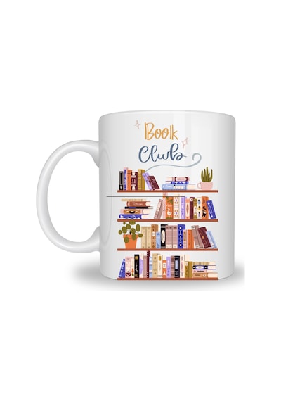 Book Club Temalı Kupa Model 243 Kitap Severler İçin Tasarım Baskılı Seramik Kahve Kupası Çok Renkli
